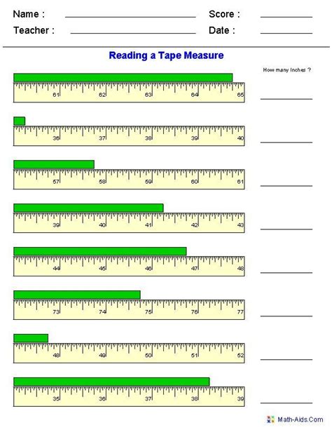 reading a tape measure worksheet math-aids.com